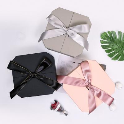 China Recycled Materials Luxury Pink Octagon Bow Empty Gift Box, Rigid Cardboard Box In Stock Used For Watch Jewelry Packaging Cosmetic Wholesale for sale