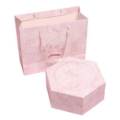 China High-end Materials Hexagon Pattern Recycled Luxury Marble Gift Box With Hand Paper Bag, Cosmetic Scarf Packaging Case Mug Gift Box In Stock Wholesale for sale