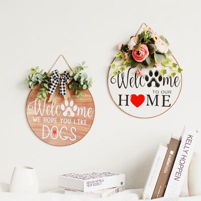 China Europe 2021 Hot Sale Wooden Welcome Home Door Signs Round Decor Decoration Outdoor Welcome Sign For Front Door for sale