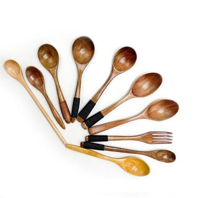 China Viable Binding Wire Spoon Wooden Kitchen Cooking Tea Spoon Condiment Utensil Teaspoon Kids Ice Cream Tableware for sale