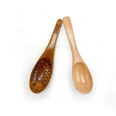 China Viable Fish - Shaped Japanese Style Chestnut Hand-Carved Fish Shaped Tableware Wooden Spoons for sale