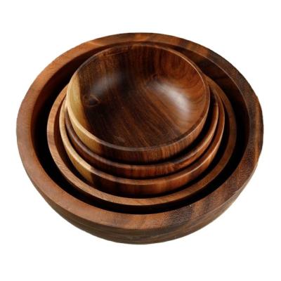 China High Quality Sustainable Acacia Wood Bowl Solid Not Fragile Salad Bowl Set With Different Size Natural Bowls For Dinner for sale