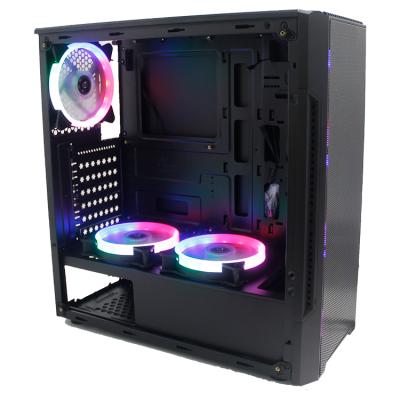 China With Fan 1906C With 3 Fans High Quality Luminous Desktop Gaming ATX Tower PC Case Glass Middle Glass Computer Case for sale