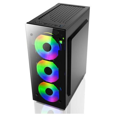 China Office Desktop Computer With Fan Full Side Transparent Computer Gaming Case for sale