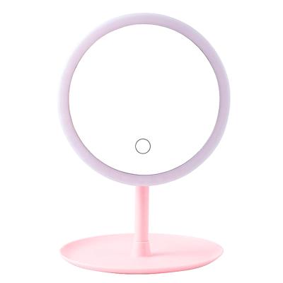 China 2021 Mini New Makeup Mirror Light H-D Table Mirror Smart Touch Control Adjustable Light Desk for sale