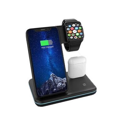 China Smart Watch 3 in 1 Dock 15W Fast Charging Accessories Charging Stand Wireless Charger for iPhone Apple Watch and Earphone for sale