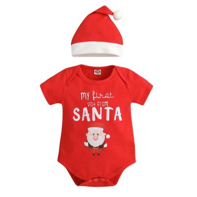 China Cute 100% Cotton Newborn Design Newborn Bage Christmas Baby Cartoon Printing Short Sleeves With Hat Romper Costume for sale