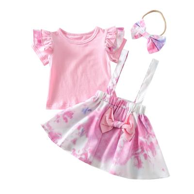 China New Design Casual Kids Girls Bage Unique Pure Cotton Summer Tie Dyed 3 Pieces Suit OEM Dresses for sale