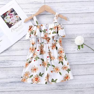 China Fashion New Girls Summer Little Print Ruffled Collar Overalls Milk Silk Fashion Baby Floral Print Shorts for sale