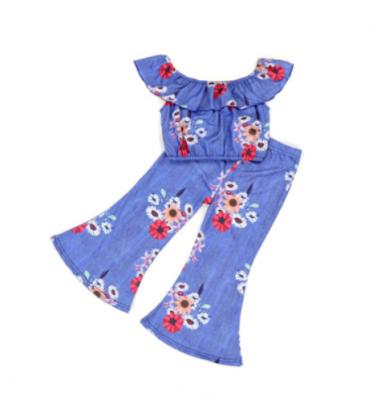 China Kids Girls Casual T-shirt Sleeveless Pants 2 Pcs Set Kids Wear Casual Floral OEM Customized Time Advance for sale