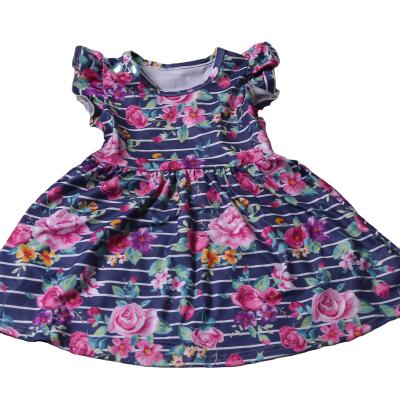 China Rose Flower Baby Girls Casual Printing Dresses Kids Casual Clothing Fashion Boutique for sale