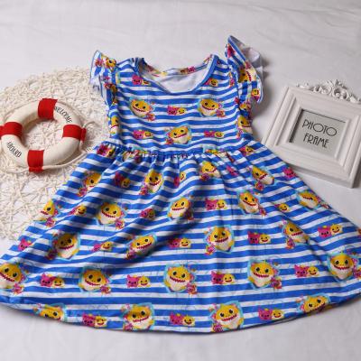 China Summer Baby Breathable Milk Silk Fabric Fly Sleeve Dresses Cartoon Wholesale Dress Girls Custom Made Kids Dresses for sale