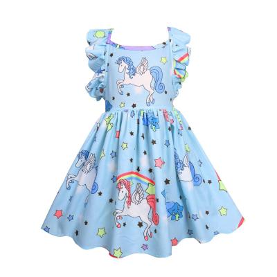 China Breathable Unicorn Cartoon Rompers Newborn Baby Girls Dresses Summer Cotton Milk Silk Print Skirts for sale