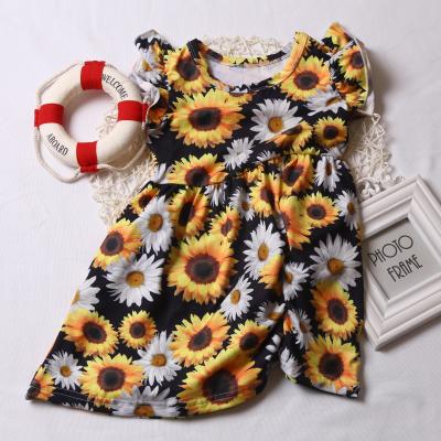 China Girls Washable Floral Print Dress Summer Baby Custom Dresses Wholesale Kids Milk Silk Fabric Dresses for sale