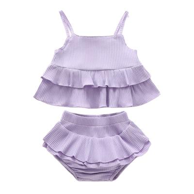 China Unique Solid Popular 2 PCS RTS Breathable Newborn Baby Design Babies Sets Cotton Summer Dress Suit for sale