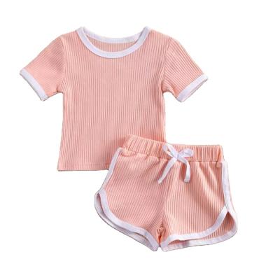 China 0-8 Years Girl Casual Comfortable Two Piece Rib Cloth Welcomed Clothing Outfit OEM Custom for sale