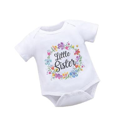 China Wholesale Pure Cotton Newborn Short Sleeve Pink Baby Outfit Summer 100% Cotton Floral Words Printing Romper Shirt for sale