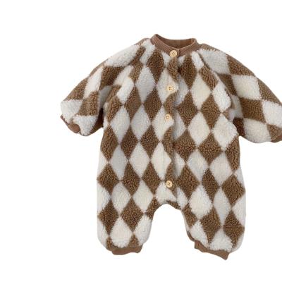 China Cozy Baby Clothes Baby Romper Newborn Clothes Cute Cotton Rhombus Thick Plaid Unisex Winter Sleepsuit quantity for sale