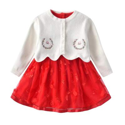 China 2022 new Anti-wrinkle spring and autumn girl baby skirt with coat baby cardigan small foreign style knitted suit two-piece dress for sale