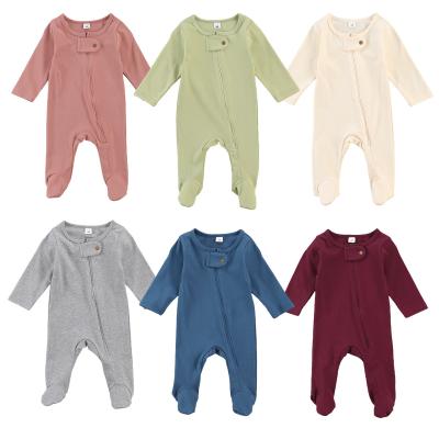 China 2021 100% New Solid Color Baby Overall Foot Bamboo Long Sleeve Zipper Newborn Fiber One Piece Romper for sale