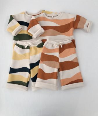 China Ins Children's Fashion Breathable Pop Spring And Autumn Baby Contrast Stripe Loose Casual Suit for sale