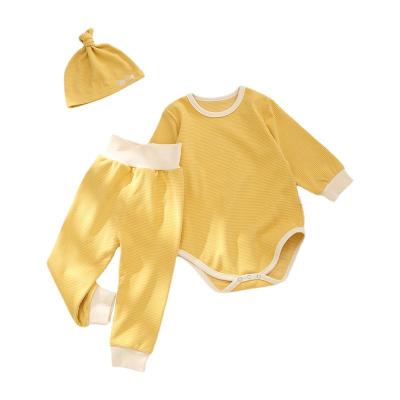 China 45% Polyester/Velvet Newborn Baby Romper With Headband Velvet Soft Hat Three Pieces Unisex Winter Romper for sale