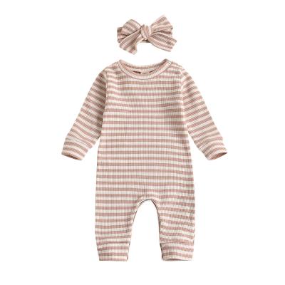 China Washable High Quality Kids Ribbed One Piece 2 Pcs Long Sleeve Baby Rompers With Sash for sale