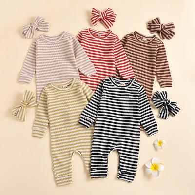 China Cozy Baby Clothes Cotton Floral Rompers Toddlers Summer Romper Newborn Baby Overalls Striped Rompers for sale