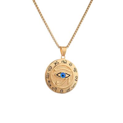 China Wholesale 2022 Vintage Mens Necklaces 316 Stainless Steel Blue Gold Plated Eye Of Horus Egypt Jewelry Ancient Egypt Jewelry Pendant Necklace for sale