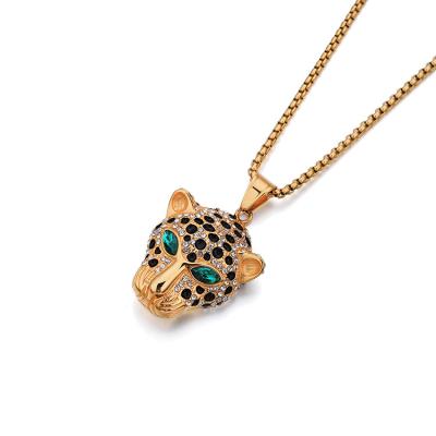 China 316L Tasty FASHIONABLE High Quality Green Eyes Leopard Head Diamond Pendant Necklace 18K Gold Stainless Steel Jewelry Necklaces For Women for sale