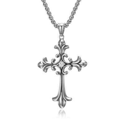 China Wholesale Trendy Jewelry Diamond Mens Cross Pendant Necklace Silver Stainless Steel for sale