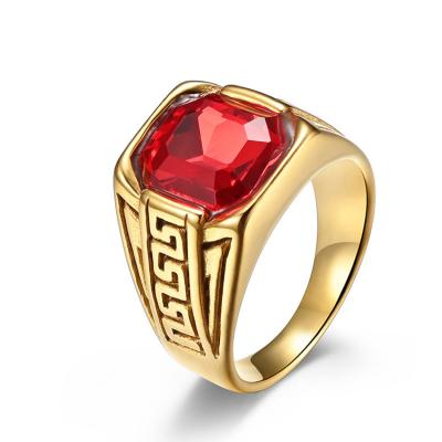 China Gold Stainless Steel Color Crystal Square Large Stone Punk Lead Free Nickel Free Luxury Inlaid Ring for sale