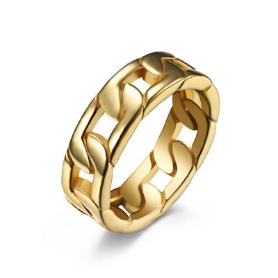 China Custom Fashion Finger Ring Jewelry Women Lead Free Nickel Free Wholesale Fashion 18K Gold Plated Stainless Steel Cuban Link Chain Rings for sale