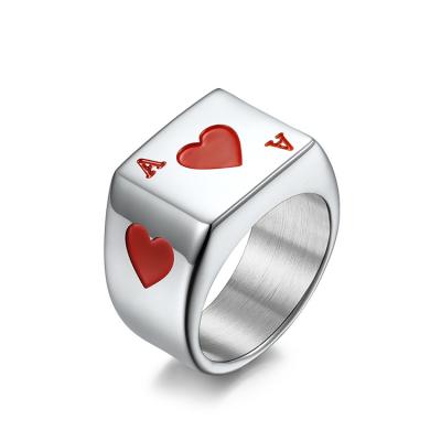 China Personality Mens Womens Womens Stainless Steel Poker Game Silver Plated Lead Free Nickel Free Heart Ring Fashion Jewelry for sale