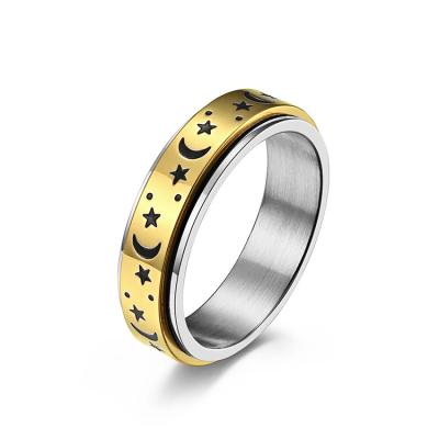 China 2021 New Fashion Silver Color Ring Rotatable Stainless Steel Engraved Band Spinner Lead Free Nickel Free Ring Star Moon Rings for sale