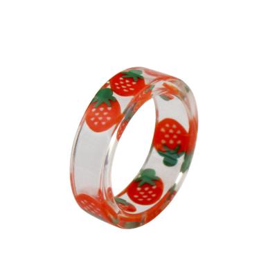 China Cute Trendy Geometric Colorful Acrylic Resin Rings For Women Cute Ring Fruit Design Jewelry for sale