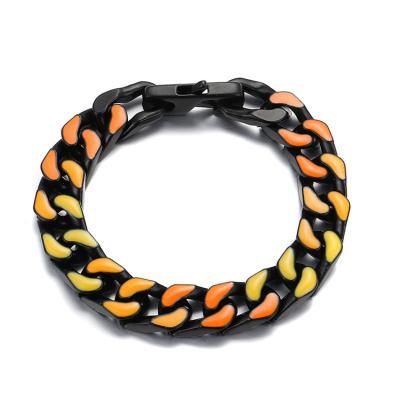 China 2021 Hiphop New Arrival Custom Mens Oil Drop Color Miami Cuban Link Chain Bracelet for sale