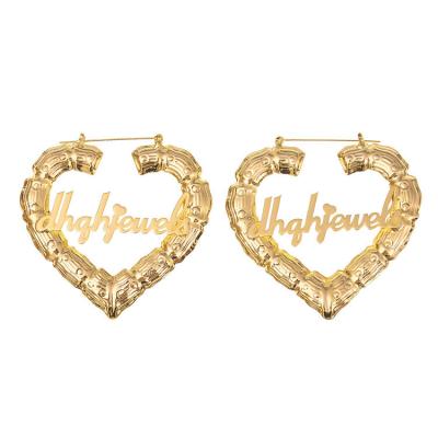 China Fashion Customized Name TRENDY Gold Heart Shaped Bamboo Earrings Personalized Gold Plated Circle Bamboo Earrings For Women Girl for sale