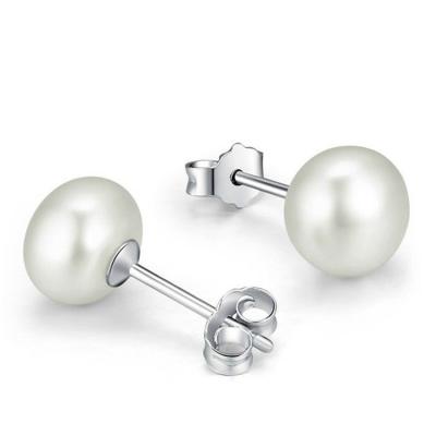 China Jewelry Gift 925 Sterling Silver Freshwater 8mm Simple Romantic Pearl Stud Earrings For Women for sale