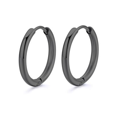 China TRENDY 18k Gold Plated Stainless Steel Huggies Small Round Circle Mens Womens Black Silver Stud Earrings for sale