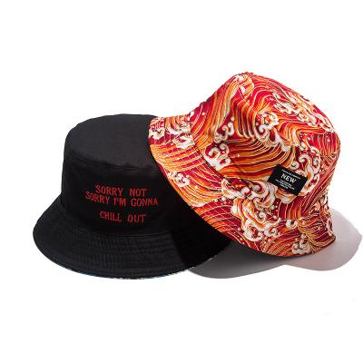 China Unisex Harajuku Reversible Dobby Ins Waves Printing Bucket Hats Basin Hat Cap Custom for sale