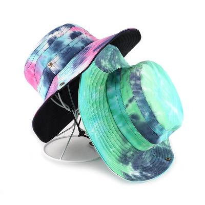 China New Sporty Custom Link Dye Outdoor Camping Sun Hat Customized Bucket Hats Hat With String for sale