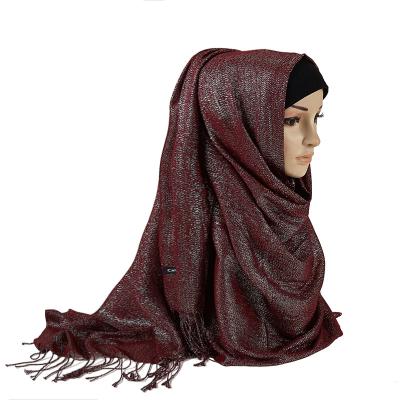 China Shiny bling hijab tank top women hijab scarf muslim silver lurex tudung polyester+plain solid color summer lurex bawal for sale