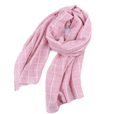 China 2021 spring summer muslim cotton turban plaid mini pom pom hijab women hijab cotton shawl malaysia linen scarf for sale