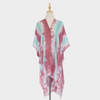 China 65/35 T/R New Fashion Summer Beach Sarongs Women Lady Tie Dye Kimonos Cap Popular 2021 for sale