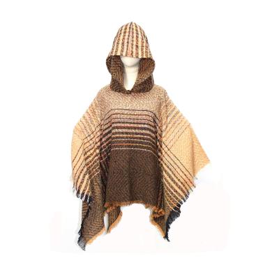 China Soft Soft Feeling Magic Hooded Shawl Bars Pattern Women Winter Polyester Cape Poncho for sale