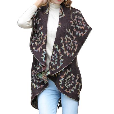 China Polyester jacquard knitted round shape poncho blousa cape women autumn winter sleeveless wholesales for sale