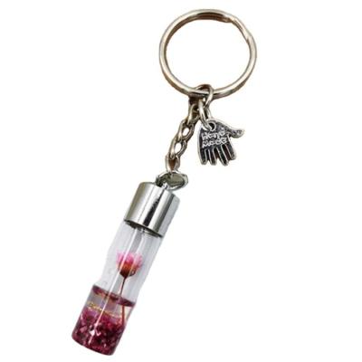 China Promotion Flower Glass Bottle Key Chain Factory Gift Dried Key Chain Wishing Bottle Eternal Flower Key Chain for sale