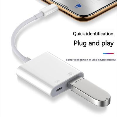 China Multi-Function 2in1to Mobile Phone iPad Camera Adapter USB C Male to USB OTG Female Adapter with Left iPhone PD Charging Adapter for sale