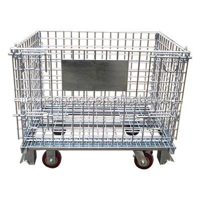 China Zinc Stacking Collapsible Wire Mesh Pallet Container With 1000kg Wheels for sale